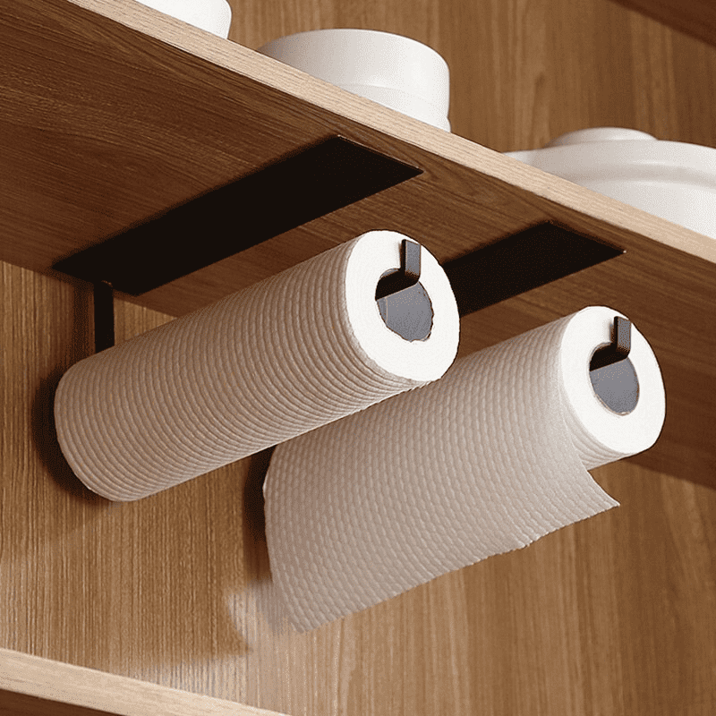 Portarrollos de papel multiusos para cocina y baño, práctico y fácil de instalar.