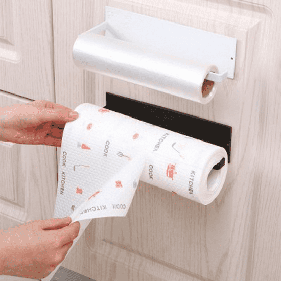 Portarrollos de papel multiusos para cocina y baño, práctico y fácil de instalar.