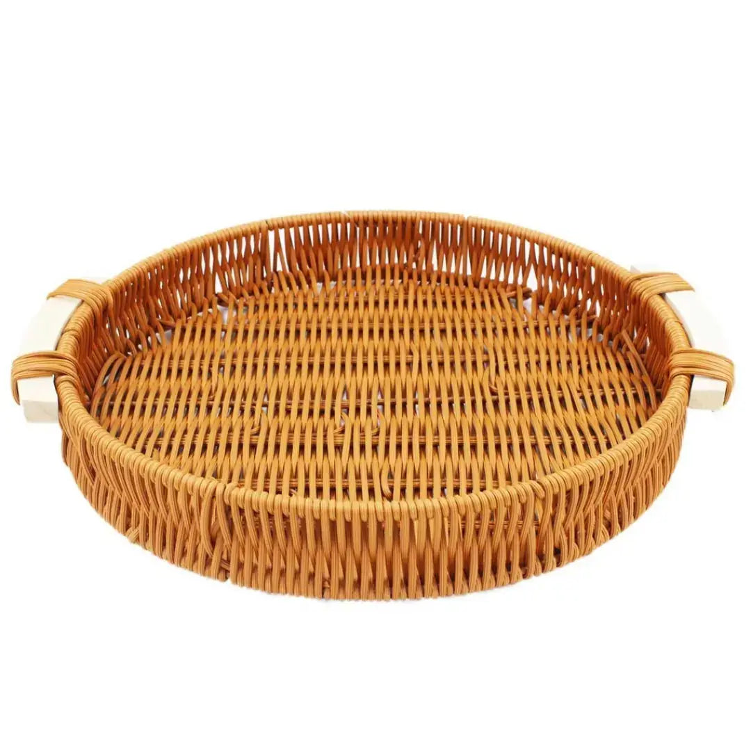 Bandeja redonda de mimbre para servir