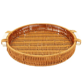 Bandeja redonda de mimbre para servir