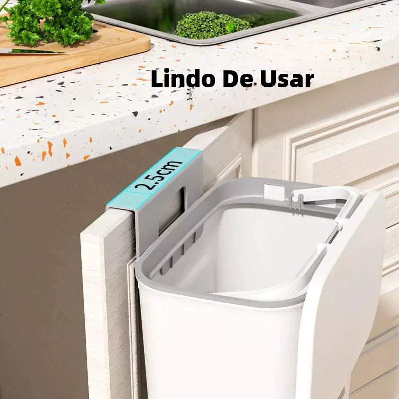 Cubo de basura colgante de 9 litros con tapa y soporte: ideal para cocina y baño. 