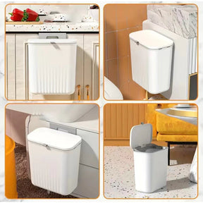Cubo de basura colgante de 9 litros con tapa y soporte: ideal para cocina y baño. 