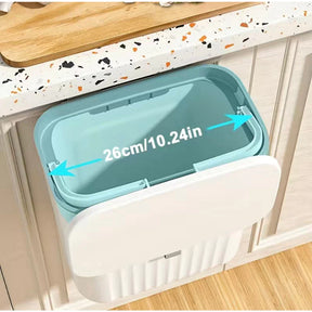 Cubo de basura colgante de 9 litros con tapa y soporte: ideal para cocina y baño. 