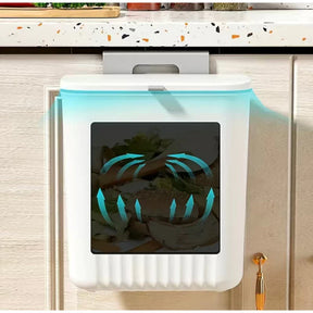 Cubo de basura colgante de 9 litros con tapa y soporte: ideal para cocina y baño. 