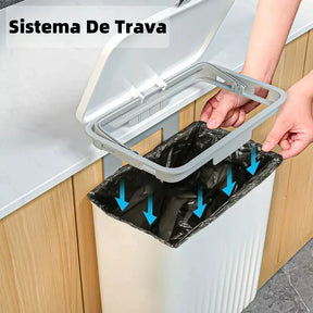 Cubo de basura colgante de 9 litros con tapa y soporte: ideal para cocina y baño. 