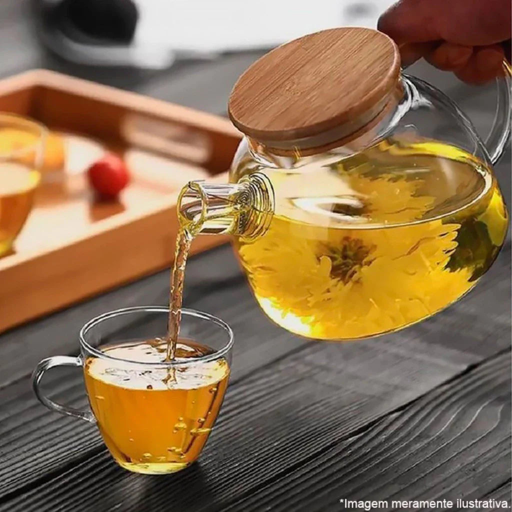 Hervidor de vidrio resistente al fuego de 1 l con infusor de acero inoxidable