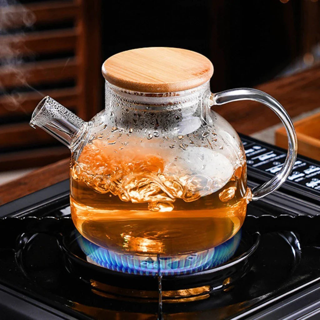 Hervidor de vidrio resistente al fuego de 1 l con infusor de acero inoxidable