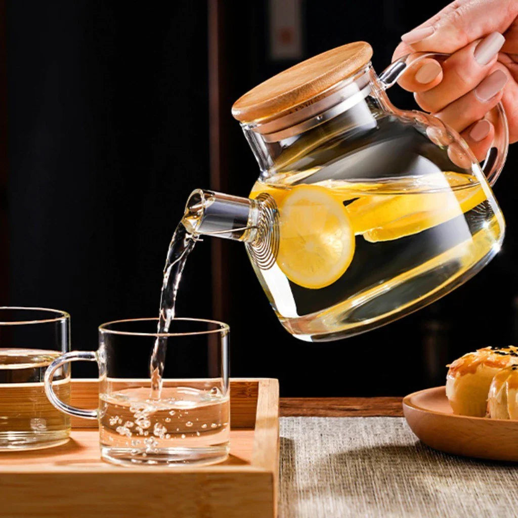 Hervidor de vidrio resistente al fuego de 1 l con infusor de acero inoxidable