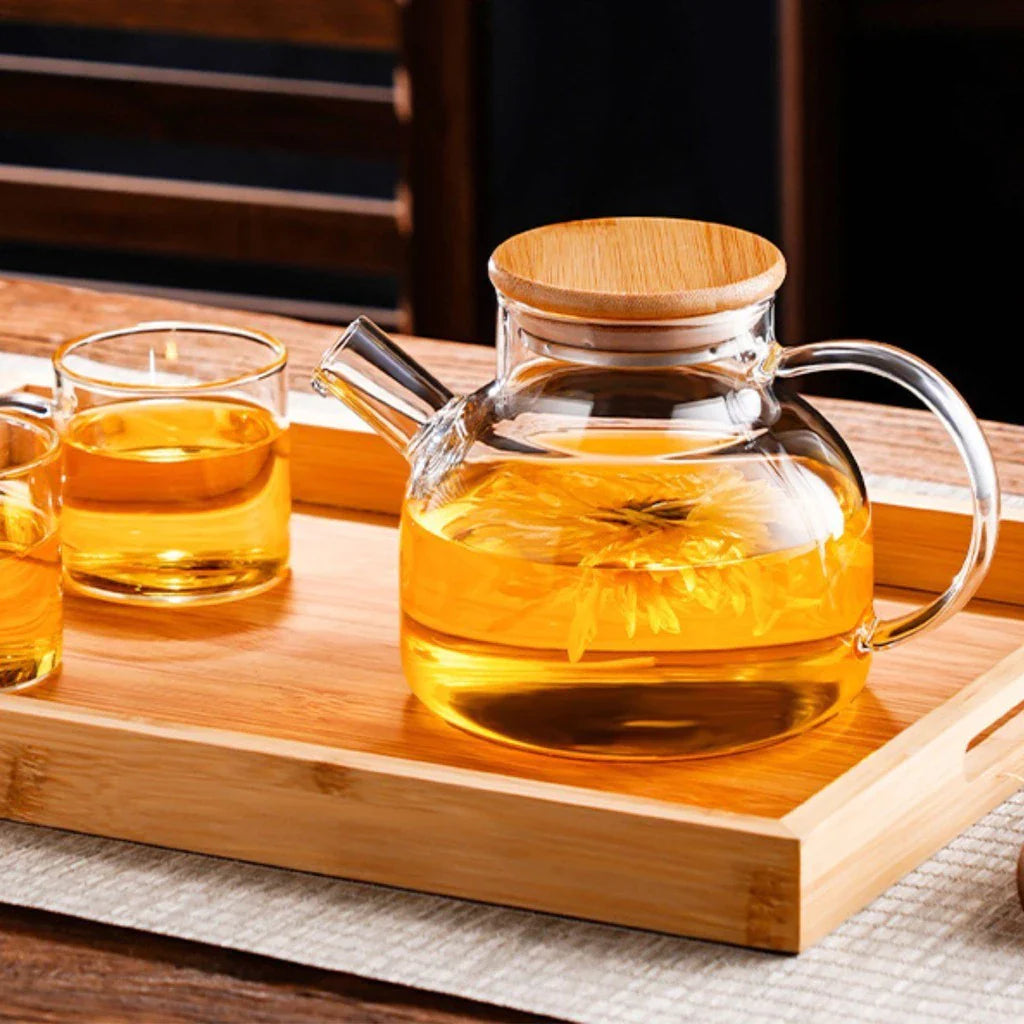 Hervidor de vidrio resistente al fuego de 1 l con infusor de acero inoxidable